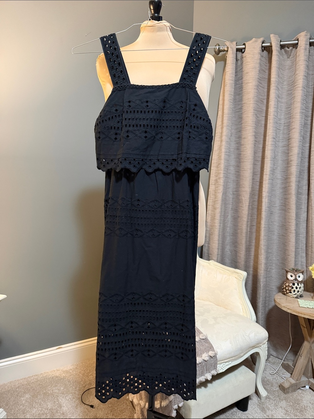 J. Crew Black Eyelet Maxi Dress with Wide Straps